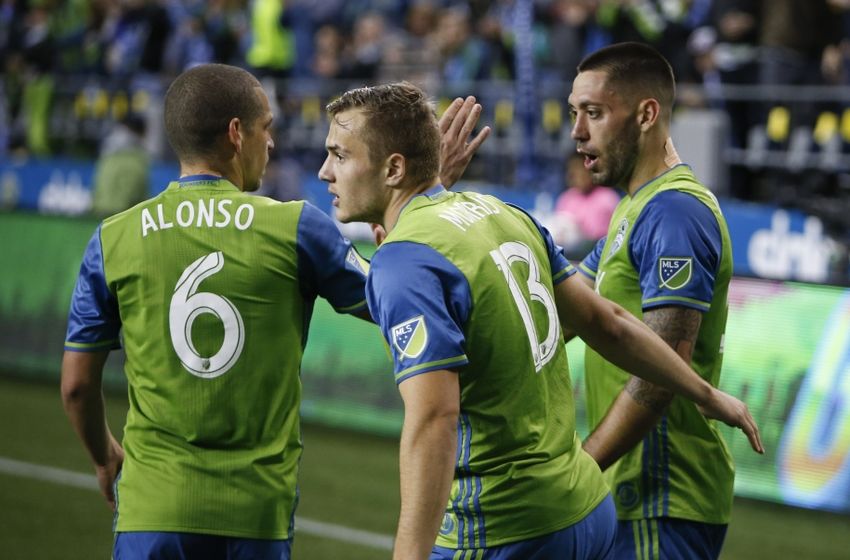 Clint Dempsey, Jordan Morris, and Osvaldo Alonso in the game against Montreal.