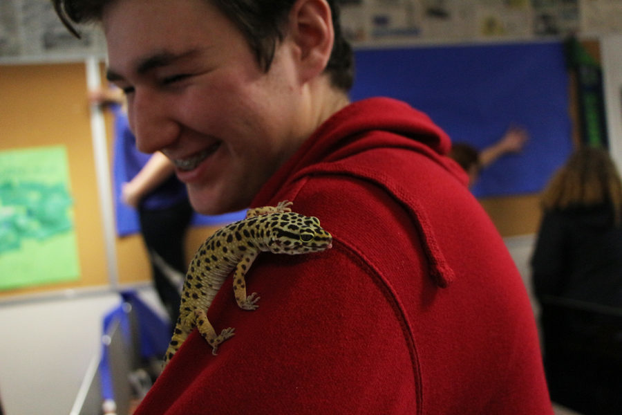 Our sports editor with our class pet.